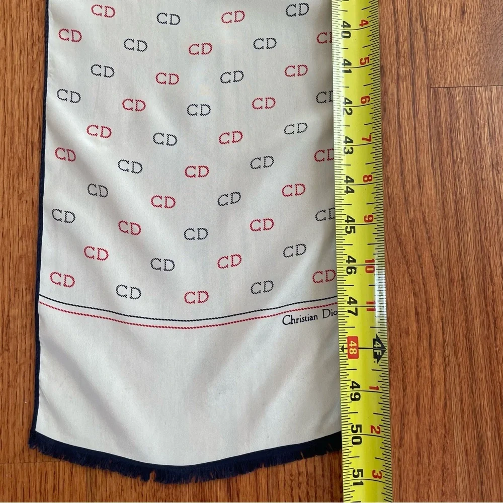 Christian Dior red and blue monogram on white silk scarf made in Italy